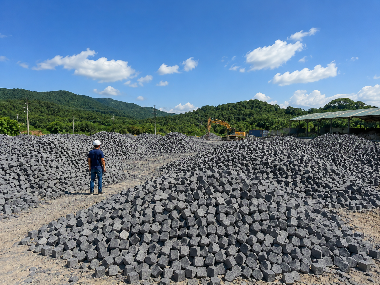 Massive Cubic Cobblestone Stockpile for Infrastructure Projects